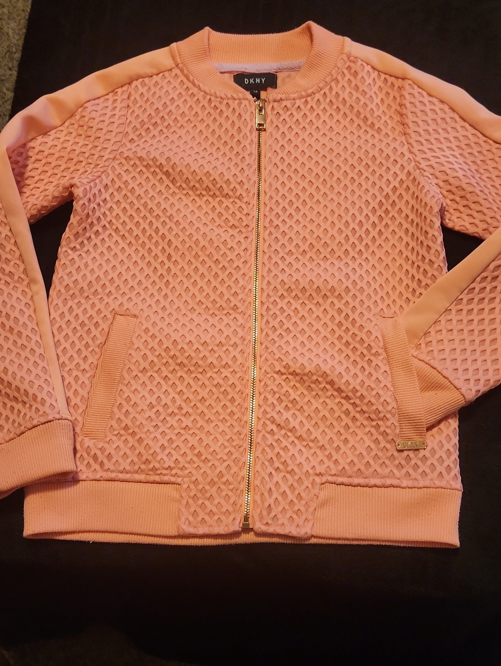 DKNY Coral Peach Mesh Light Jacket with Gold Zipper